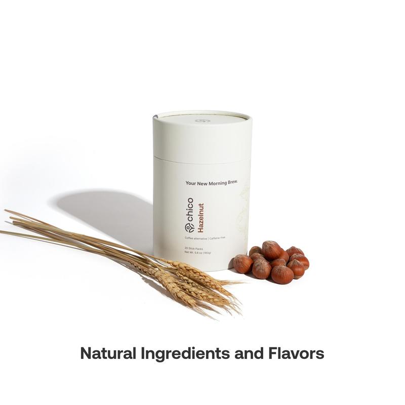 Chico Caffeine-Free Hazelnut Chicory Coffee Substitute | Low Acid, High Fiber, Instant Stick Packs | Plant-Based, Vegan, Natural | 20 Servings