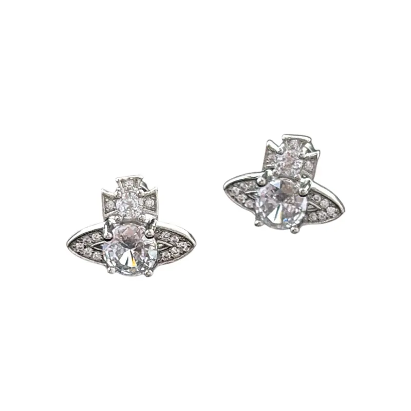 CZ Planet Stud Earrings for Men Women,Streetwear Punk Hip Hop Unisex Earrings
