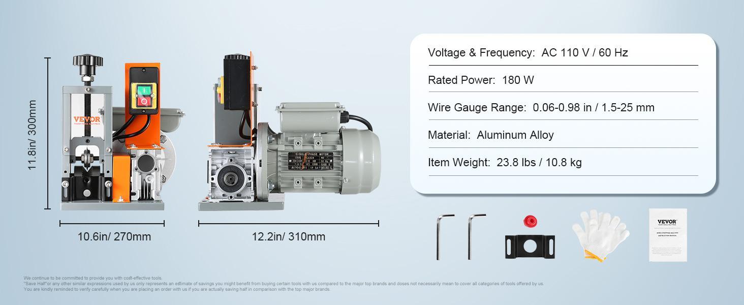 VEVOR Electric Cable Stripping Tool, 0.06''-0.98'' Motorized Wire Stripper, 180 W, 60 ft/min, with Clear Depth Gauge, Ideal for Scrap Copper Recycling VEVOR Electric Cable Stripping Tool, 0.06''-0.98'' Motorized Wire Stripper, 180 W, 60 ft/min, with Clear Depth Gauge, Ideal for Scrap Copper Recycling