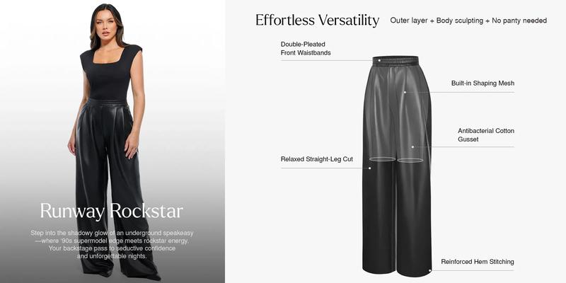 Popilush Faux Leather High Waisted Wide Leg Pants Cardigans Fabric