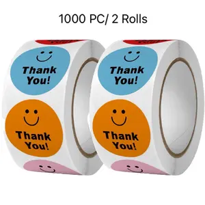 1.0 Inch 1000 Pcs/ 2 Rolls Smiley Thank You Stickers, Thank You Stickers Small Business, Adhesive Labels for Thank You Stickers Small Business Packaging