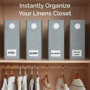 4 Pack Sheet Organizers - Foldable Storage Sheets Set Organizer for Linen Closet - King & Queen Size - Folder Keeper with Window XL - Blanket, Duvet & Pillowcases Dustproof Bedding Container - Grey