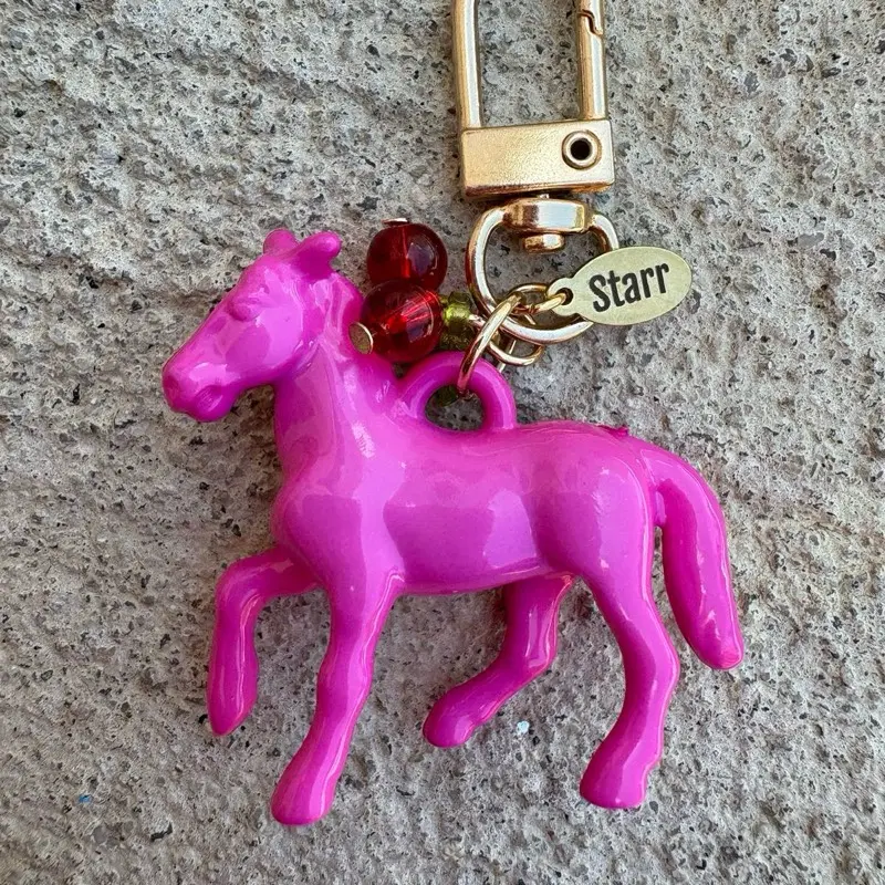 Acrylic Horse Keychain with Sparkling Red Beads & Gold-tone Clasp Cute Bag Charm for Horse Lovers & Girls Personalized Gift