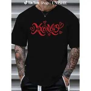 XOXO With Hearts Couples Graphic Tee, Romantic Style for Him & Her