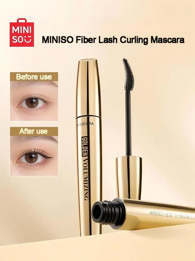 Miniso Lengthening and Curling Mascara, Waterproof & Fanning Volumizing Formula, Long-Lasting for Daily Wear - Golden Tube, 4.7g, Water Proof, Cosmetic, Setting, Fanning Volumizing Mascara, Lengthening Mascara