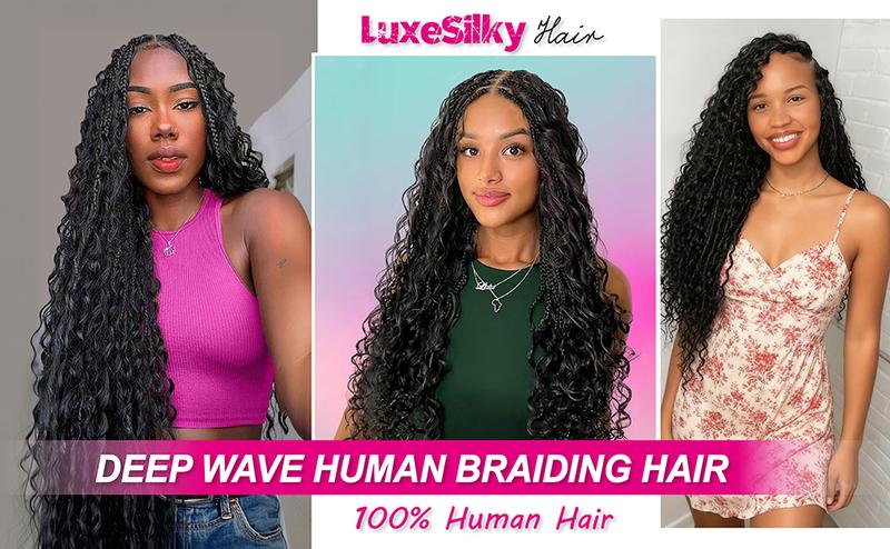 100% Real Human Hair Braiding Hair Deep Wave Bohemian Deep Wave Bulk 100% Human Braiding Hair for Boho Braids Wet and Wavy Boho Knotless Braids Hair Extensions No Weft Natural Color