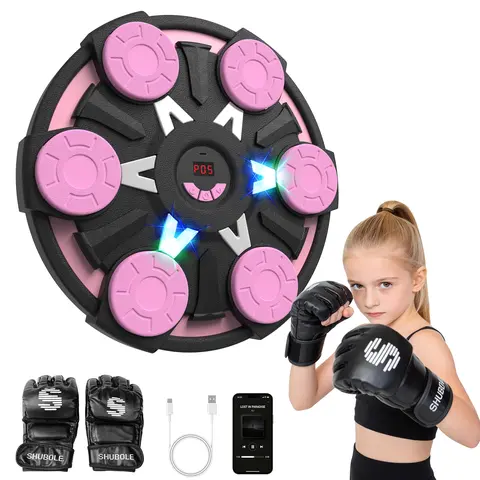 SHUBOLE Wall-Mounted Smart Music Boxing Machine - 2026 Upgraded 13.5 Inches Exercise/Gym Equipment with 9-Speed Bluetooth Game, Lighting, Punching Pad, Gloves, Protective Gear for Stress Relief (Ages 6+)