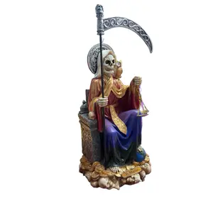 Seven Powers Holy Death Throne Statue – Protection, Prosperity & Justice (Santa Muerte Siete Potencias) 13 Inches Tall