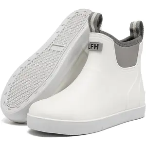 Waterproof Ankle Rain Boots with Anti-Slip Sole, Women's Deck Boots, Rubber Garden and Fishing Boots for Boating, Camping, Farming, and Outdoor Activities – Black Onyx