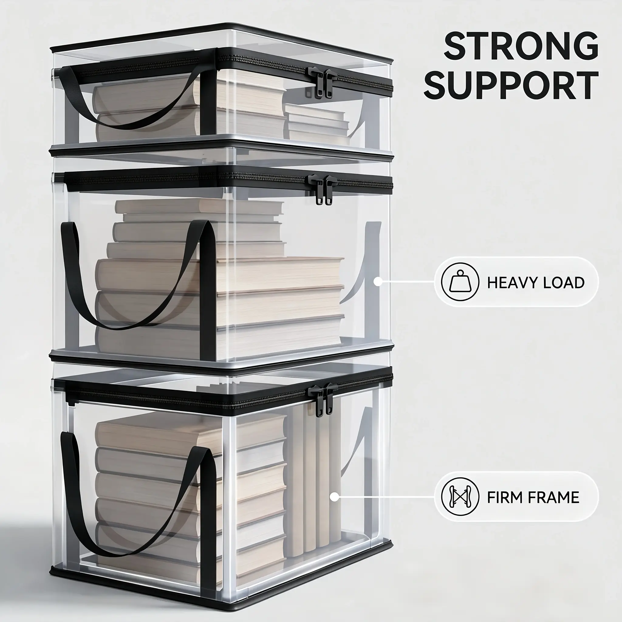 Large Capacity Heavy Duty Storage Bin with Lid, Thick Durable Plastic Organizer Box, Space-Saving Stackable Storage Container for Home, Closet, Bedroom, Dorm, Moving & Travel