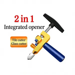 Glass and tile cutter, equipped with 2 tungsten steel blades and 4 contact points, a 2-in-1 manual tile cutting tool with breaking pliers, suitable for cutting 3-15mm ceramic tiles, glass, and mirrors.  A manual glass cutting tool and home DIY tool set.