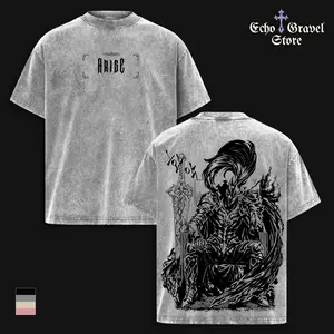 Igris Solo Leveling Vintage Washed Oversized T-Shirt – Shadow Army Knight Anime Graphic Tee, Heavyweight Cotton Dark Fantasy Manga Streetwear Shirt, Sung Jin-Woo Shadow Soldier Unisex Gym Outfit Fan Gift