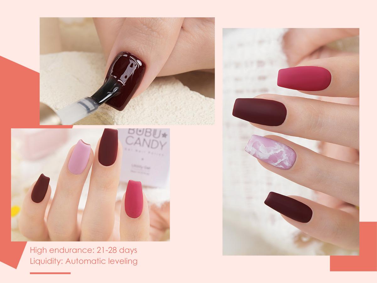 BUBU CANDY Rose Coast 6-Piece 15ml Gel Nail Polish Set with LED Light & Accessories - Almond Milk, Peach Pollen, Cherry Pink, Lotus Root Pink, Coastal Rose, Dark Chocolate - Hema & Tpo Free, Non-Toxic Vegan - Manicure Gift