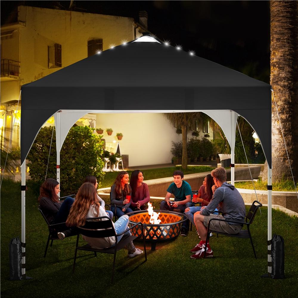 【Remote Contro Light】Yaheetech 10x10ft Pop-Up Canopy Tent with 17 Solar LED Lights, Outdoor Garden Gazebo w/Wheeled Bag, 4 Sandbags for Beach, Camping