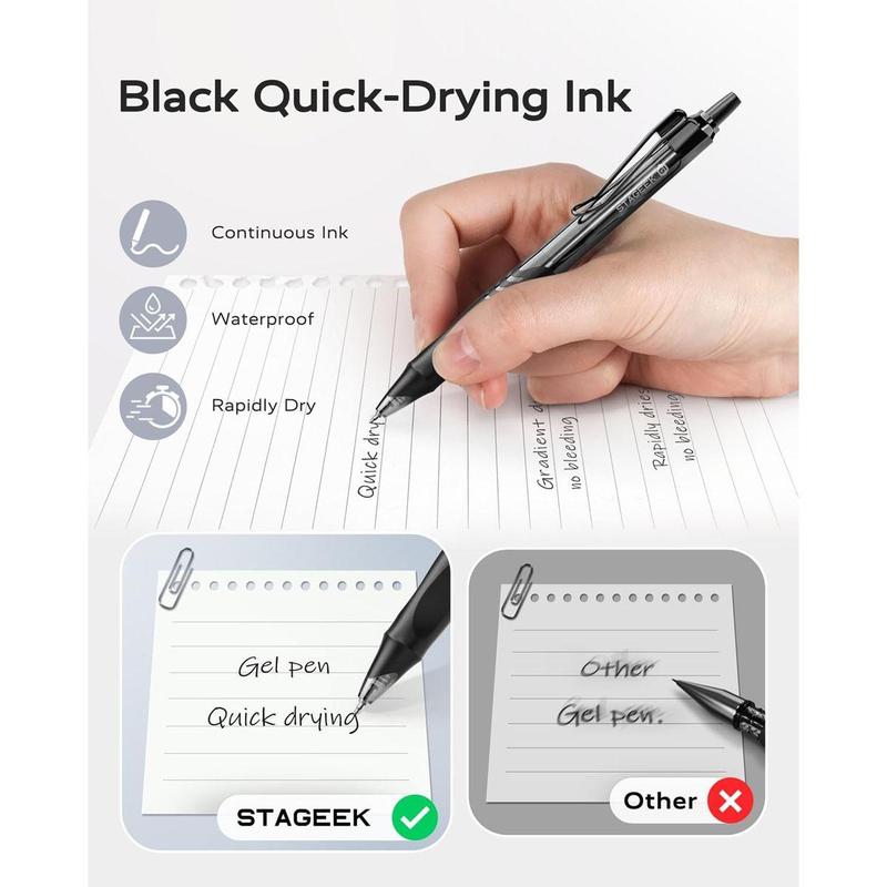 STAGEEK 12/24 Pack Black Gel Pens, Quick Dry Black Ink Pens, 0.5mm Fine Point Retractable Smooth Writing Pens for Journaling, Writing, Business Gel Pen for Office School & Home Supplies(Black,Blue)