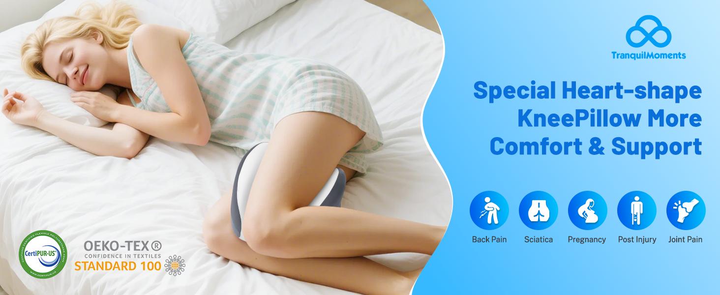 Knee Pillow for Side Sleepers, Leg Pillow with Cooling Cover, Memory Foam Leg Pillow for Side Sleeping, Heart-Shape Cushion for Hip, Back & Sciatica Pain Relief, Grey，Mother's Day Gift