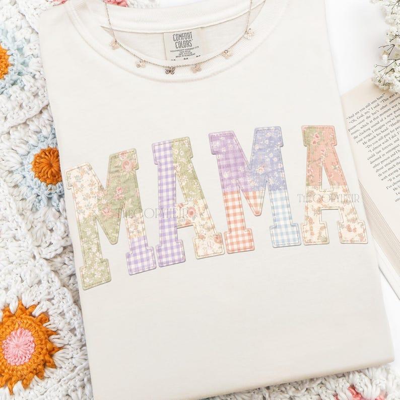 Comfort Colors Mama Tshirt, GrandmaCore Mother Tshirt, Mama Printed TShirt, Varsity Mom, DYI Gift For Mothers Day Fabric
