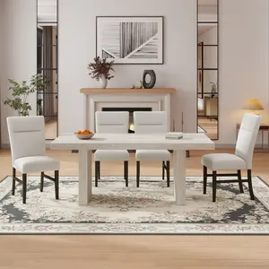 Roundhill Furniture Cavira 5-Piece Modern Dining Set, Faux Marble Dining Table with 4 Chairs, Gray