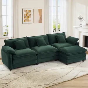 112" L Shaped Sectional Sofa with Ottoman, Modern Oversized Corduroy Couch with Deep Seat for Living Room, Comfy Plush Couch with 3 Seat