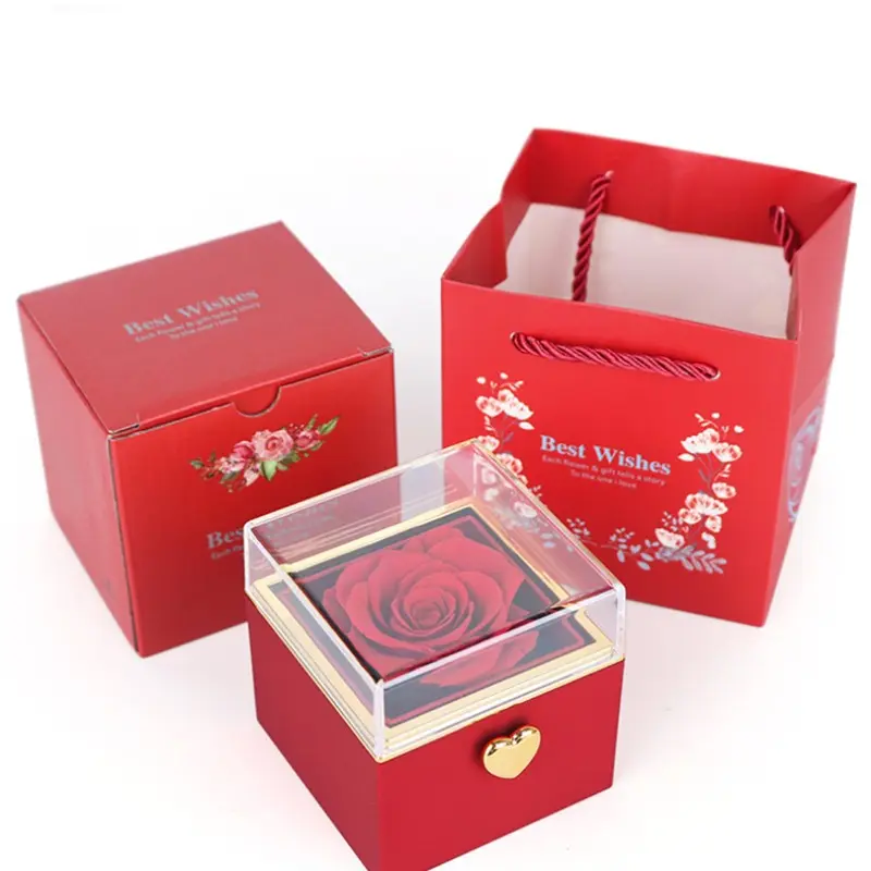 Romantic Gifts for Her Gift Package Rose Ring Box Jewelry Box Artificial Flowers Eternal Rose Box Anniversary Present Wedding Valentines Day Valentines Boxes Christmas Birthday Thanksgiving Gifts for Mom Wife Girlfriend Women