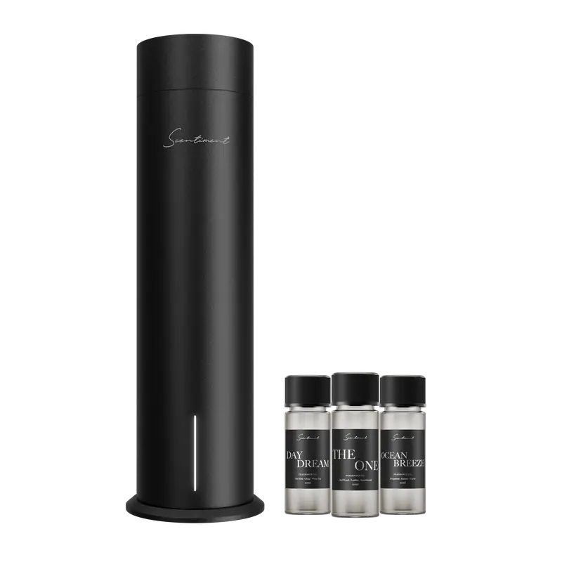 Scentiment Diffuser Tall Air 2 - Discovery Kit with Sampler Oils: Cold-Air Diffusion Technology with Wi-Fi & Touch Controls, Rechargeable Battery, Covers 1000 Sqft; Includes Top 3 Luxury Hotel-Inspired Fragrance Oils (20ml)