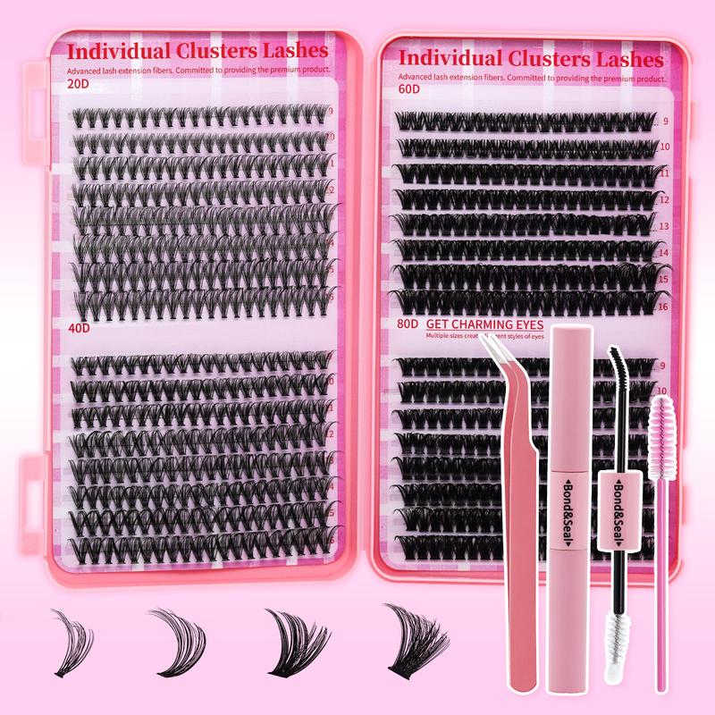 640PCS 20D40D60D80D Individual False Cluster Book Kit High Capacity Individual Lashes 9-16mm Mixed D Curl Natural Look Wispy Soft And Comfortable False Eyelashes Long-Lasting Individual Lashes Kit With Lash Bond&Seal And Tweezers And Lash Brush