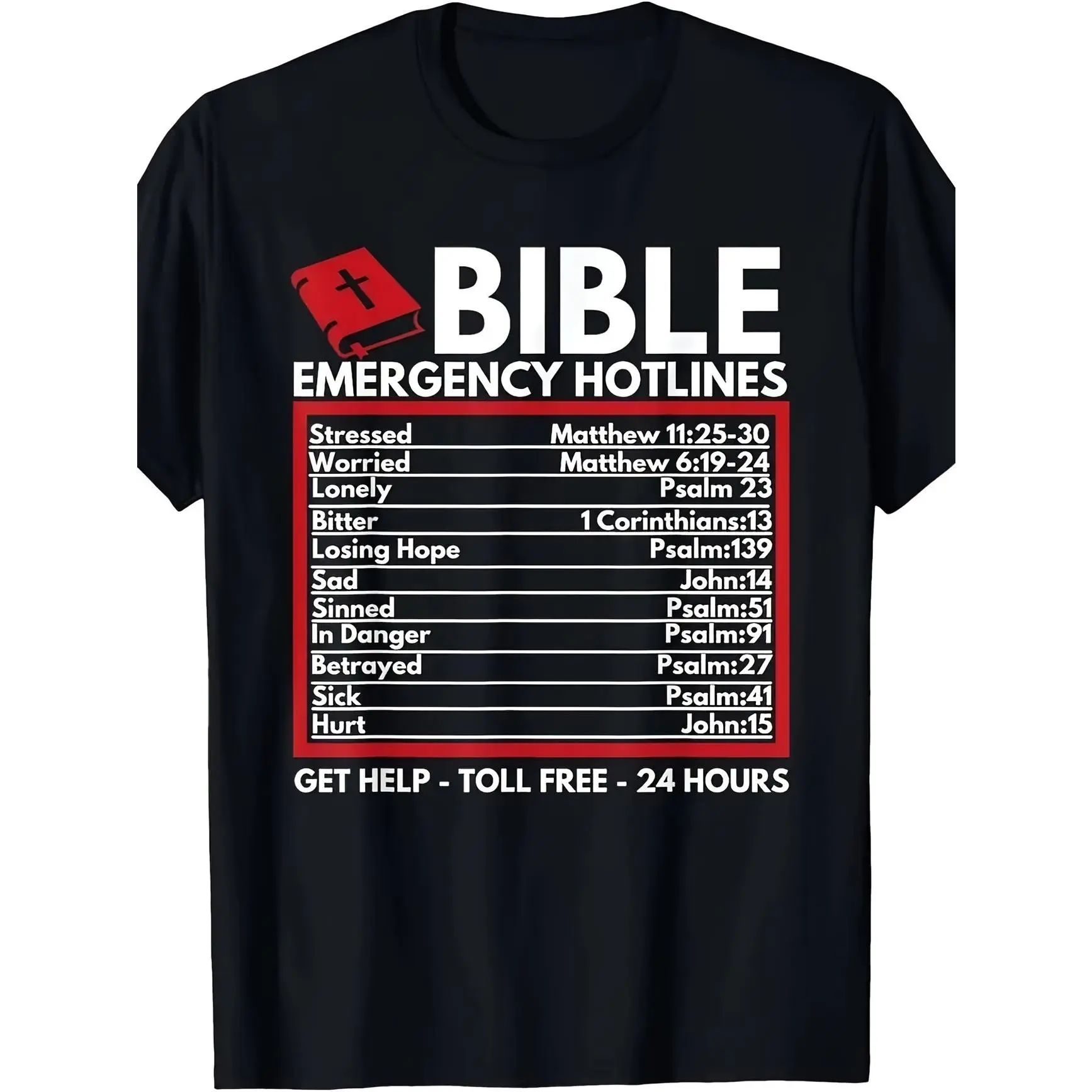 [100% Cotton] graphic tees Bible Emergency Numbers - Funny Christian Bible & Jesus T-Shirt-100% Cotton -220g