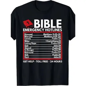 [100% Cotton] graphic tees Bible Emergency Numbers - Funny Christian Bible & Jesus T-Shirt-100% Cotton -220g