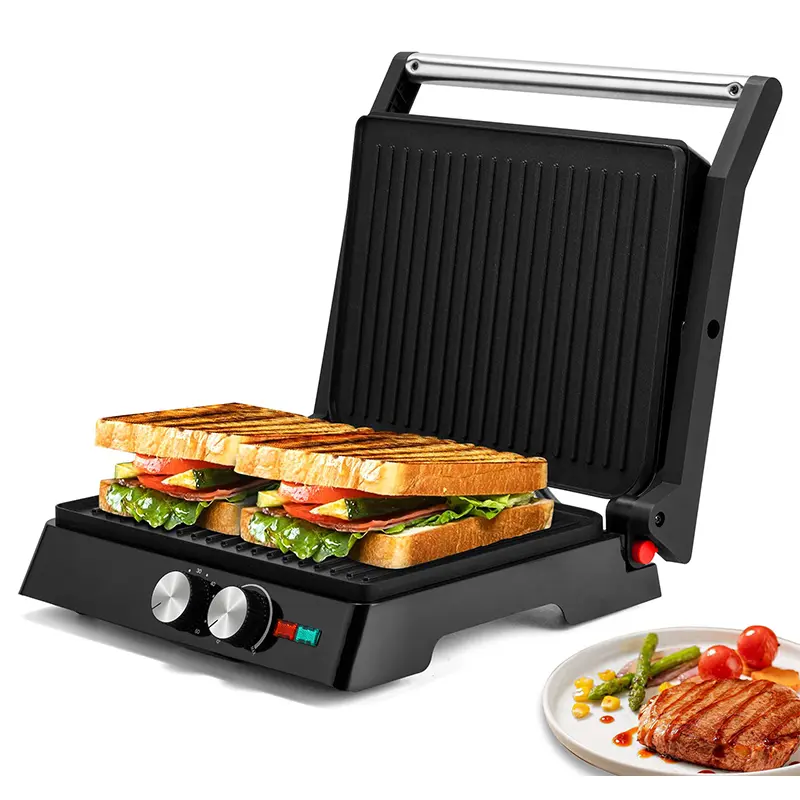 SUSTEAS Upgraded Corded Multi-Function Electric Indoor Grill & Sandwich Maker - 1500W Power, Non-Stick Grill Plates, Large Plates, Adjustable Knob, Drip Tray, Panini & Toastie Machine for Kitchen Use (Burgers Compatible), Kitchen Appliances, 11.35 X 9.25