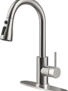 Kitchen Faucets with Pull Down Sprayer, High Arc Single Handle Stainless Steel Commercial 1 or 3 Hole Kitchen Sink Faucet for Farmhouse Camper Laundry RV Bar, Brushed Nickel