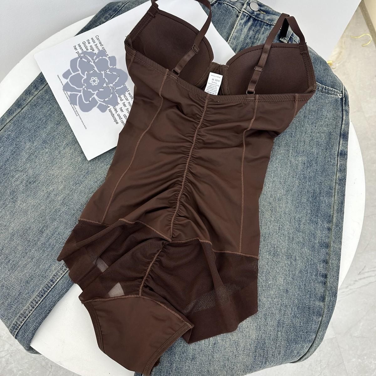 Sexy Strappy One-Piece Shaping Lingerie for Slimming and Shaping Women's Body Tight-Fitting Waist-Reducing Corset-Style Lightweight Brown Minimalist