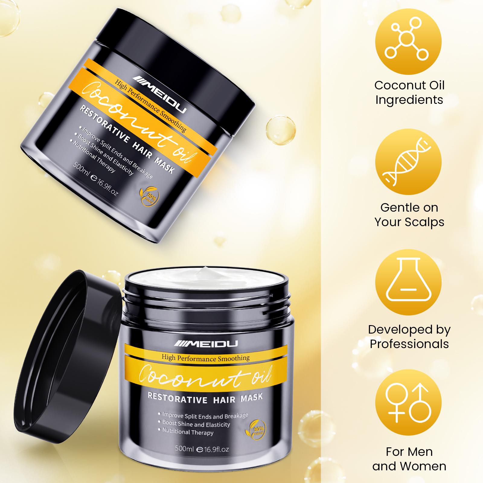 MEIDU Keratin Hair Mask, Ginseng and coconut oil deeply nourish and repair hair strands, Smooth Moisturizer Hydrating, Collagen Hair Treatment