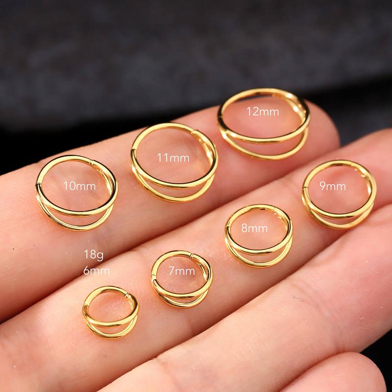 Oufer 20G/18G/16G Hinged Segment Double Rows Nose Nostril Piercing Hoop Ring Helix Conch Lobe Hoop Cartilage Hoop Ring 5mm 6mm 7mm 8mm 9mm 10mm 11mm 12mm 316L Stainless Steel