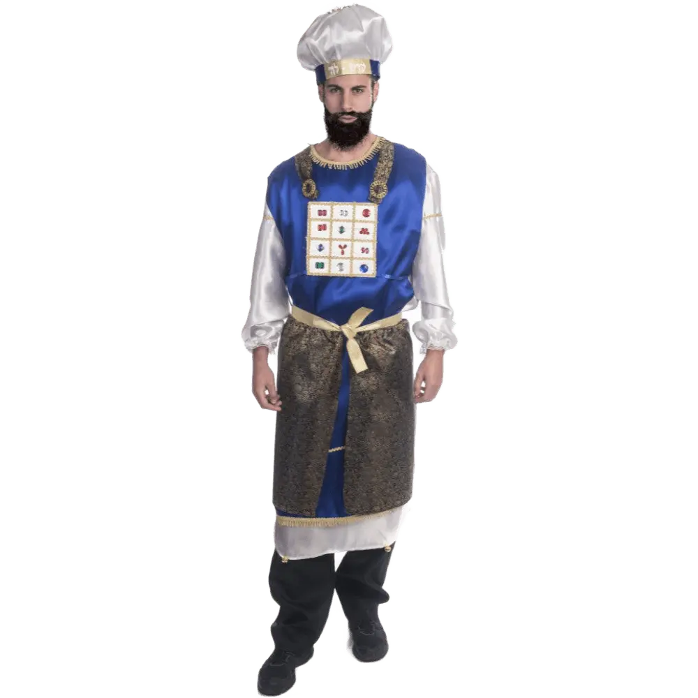 Kohen Gadol Costume For Adults - Biblical High Priest Costume Dress with Gem Chest Plate, Tunics, Apron & Hat - Perfect for Church Plays, Halloween, Role Play & Theme Party