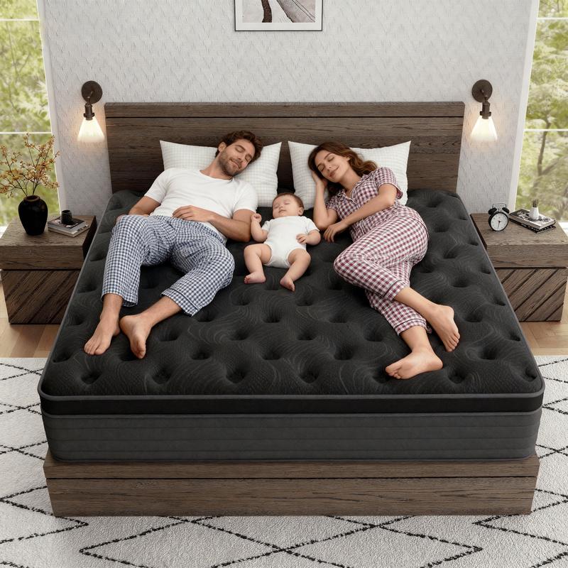 queen size mattress 12/14-Inch Spring Mattress Medium firmness, ergonomic design, hybrid memory foam spring mattress with pocketed coils, comfortable and durable, available in multiple sizes, high-quality new compressed boxed mattress colchones para cama