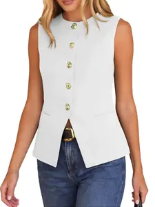 BTFBM Blazers for Women Vest Tops Business Casual Outfits Button Down Sleeveless Pockets Office Work Clothes Spring 2026
