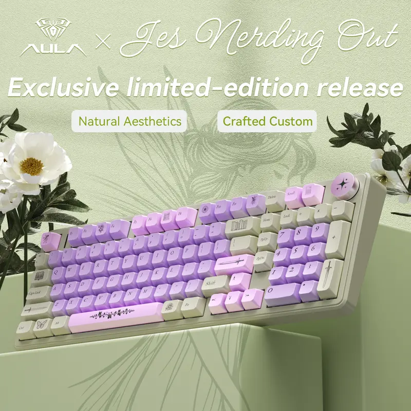 [AULA × Jesnerdingout Co-Designed] Fae Blade F99 Pro Aesthetic Wireless Mechanical Keyboard, 99% Layout, Tri-Mode Connectivity, Hot Swap, Knob Control, 16.8M RGB Color Backlight, Macro Program, Computers & Office Equipment, Wireless Keyboards