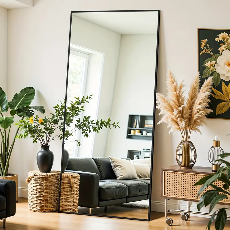 Full Length Mirror | 71"x32" and 59"x16" Oversized Floor Mirror with Stand, Arched Full Body Mirror Standing Leaning Against Wall, Hanging Mounted Mirror, Shatterproof Tempered with Brass Frame, Suitable for Bedroom, Bathroom, Living Room Decoration