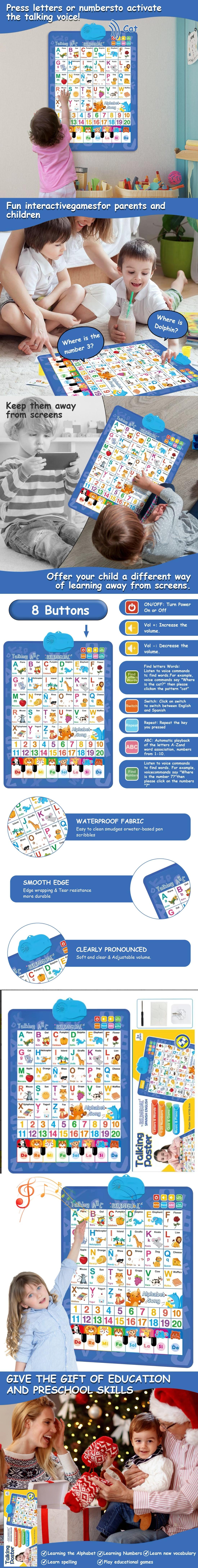 Bilingual Spanish & English Electronic Alphabet Wall Chart Talking ABC ...