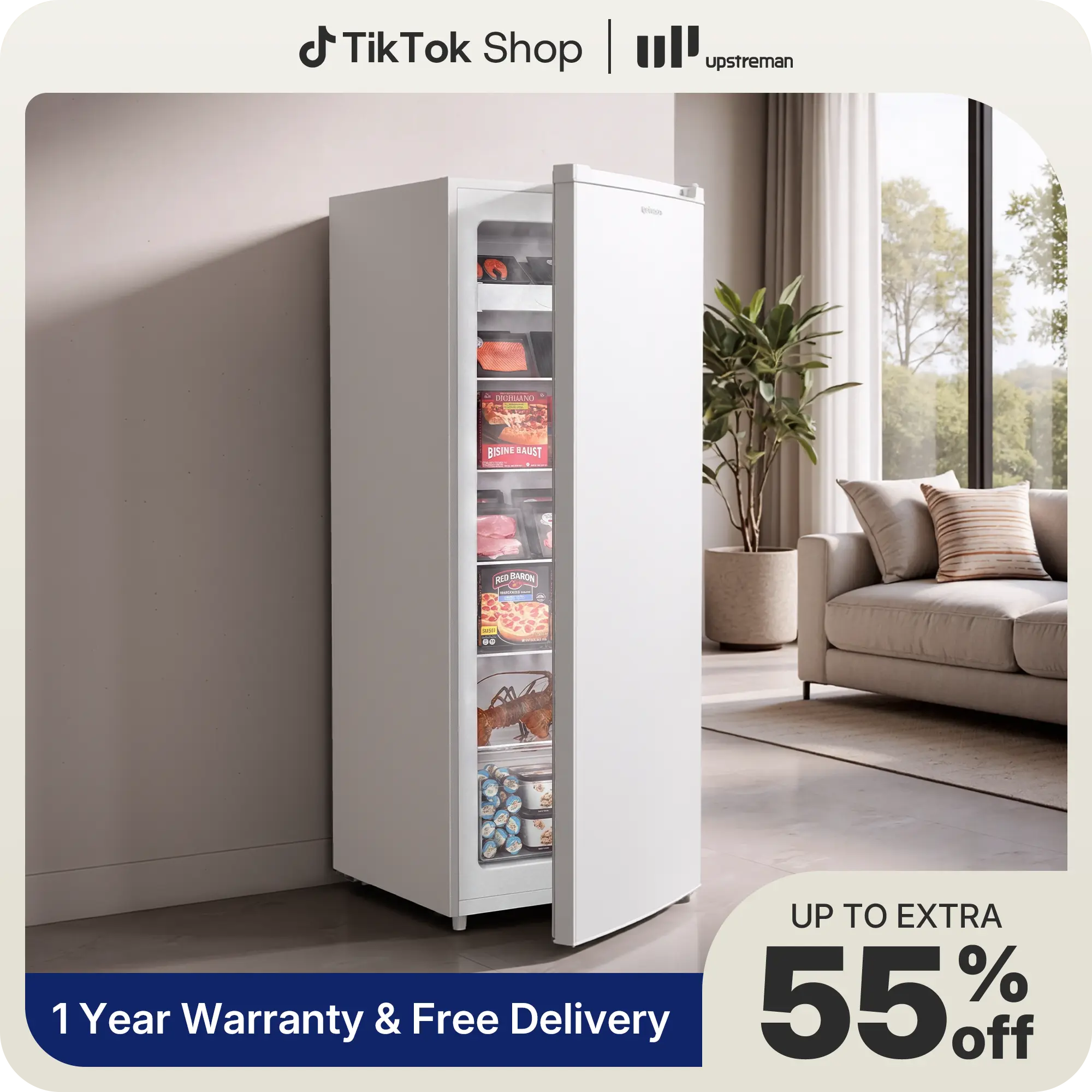 Upstreman 7.0 Cu.Ft Convertible Refrigerator Freezer - Multi-Temperature Mini-Fridge, Upright Model with 5 Adjustable Shelves, Reversible Door for Garage, Basement, Multi-Temperature Mini Freezers, UP70