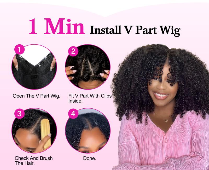 Vshow Afro Curly Hair V Part Wigs For Women Wear Go V Wigs With Drawstring Natural Blend 4C/3C Hairstyle Cheap Afro Curly Glueless Human Hair Wigs