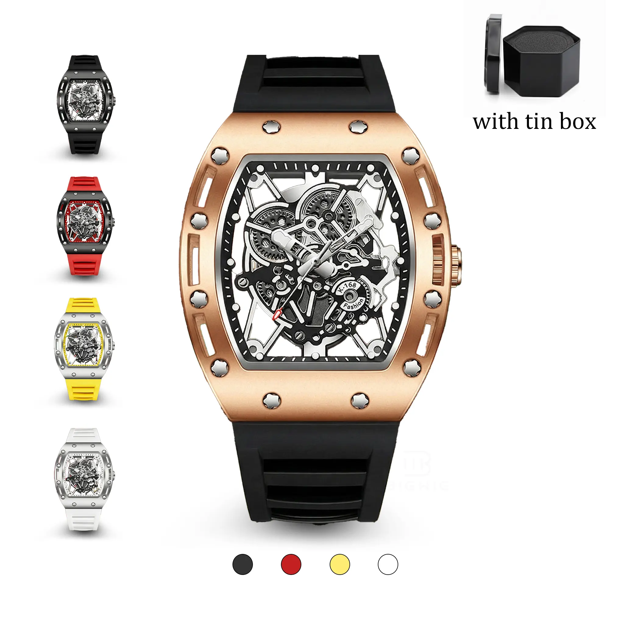 Men's Barrel-Shaped Skeleton Quartz Waterproof Wrist Watch - Black & Gold Tone, 30M Water Resistant, Silicone Strap Analog Watch, Stylish Accessories, Boyfriend Birthday Gifts for Him, Daily & Outdoor Use, Quartz Watch