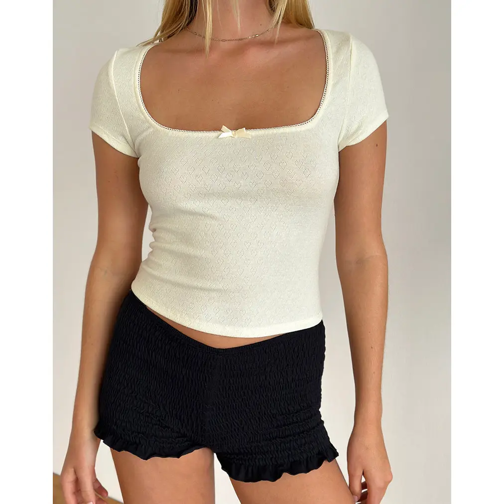 Bovillo Cap Sleeve Top in Pointelle Ivory