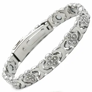 Pure Copper Bracelets & Rings for Women, Ultra Strength Magnetic Bracelet for Women with Neodymium Magnets & Sparkling Cubic Zirconia, Adjustable, Infinite Clover Jewelry