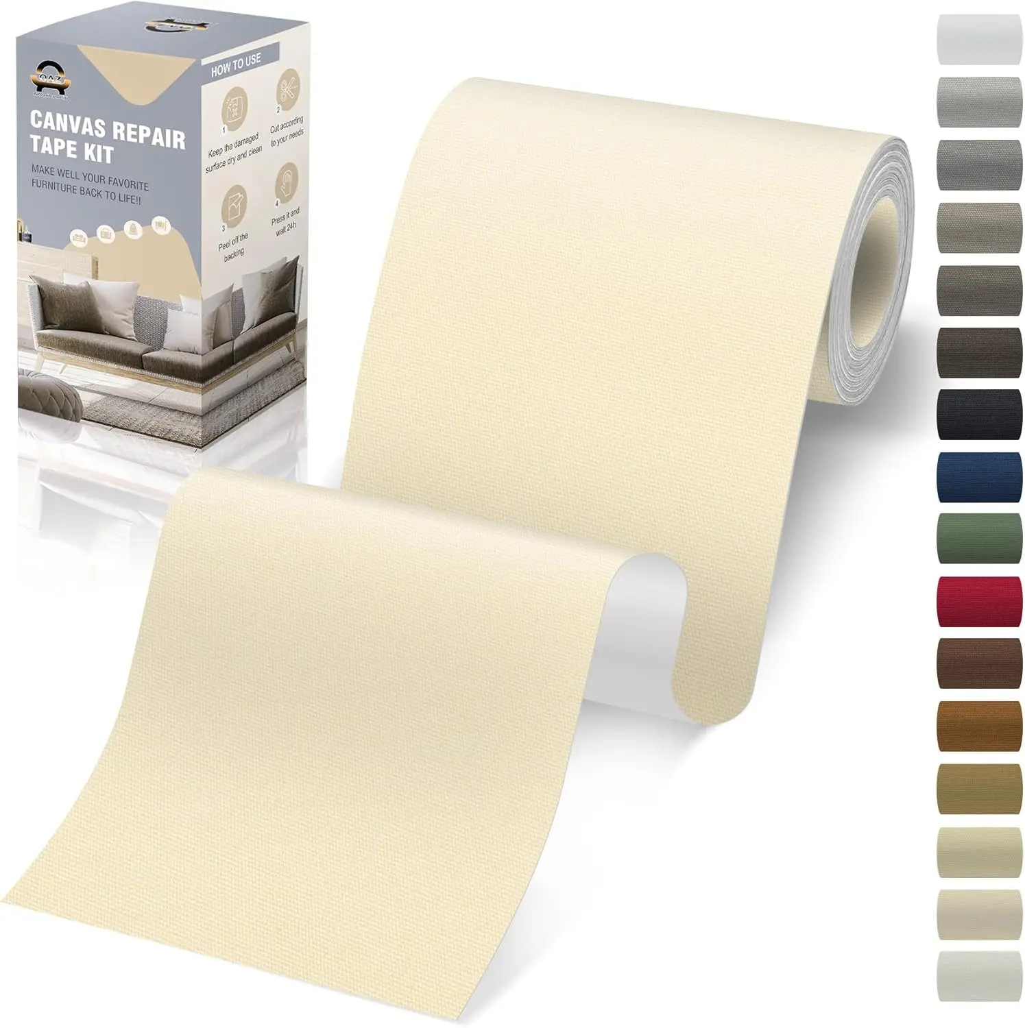 4 x 79 inch Canvas Repair Patches Fabric Patch Self-Adhesive Canvas Repair Tape Waterproof Outdoor Gear Patch Kit for Boat Cover Awning Sofa Chair Couch Tent Bag (Beige)