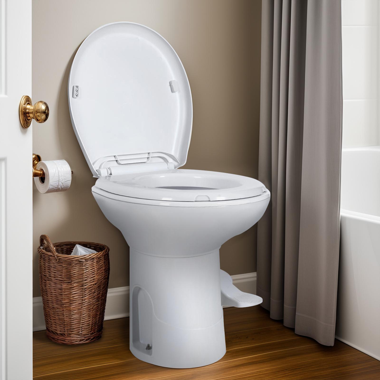 YITAMOTOR RV Toilet with Enamel Bowl Plastic Toilet Body Pedal Flush Gravity Flush High Profile with Hand Sprayer & Flange for Motorhome Caravan Car Travel YITAMOTOR RV Toilet with Enamel Bowl Plastic Toilet Body Pedal Flush Gravity Flush High Profile with Hand Sprayer & Flange for Motorhome Caravan Car Travel