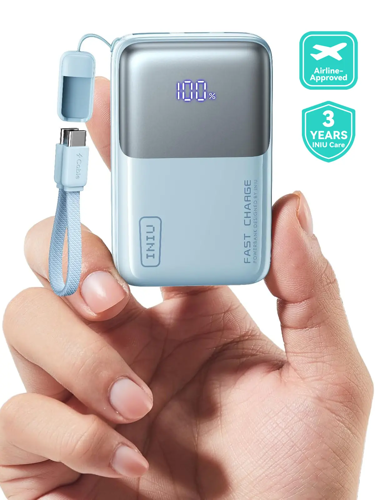 INIU P50 Pocket Rocket 45W PD 10000mAh Battery Power Bank, 2026 Mini Portable Charger with Detachable Lanyard USB-C Cable, Travel Stuff for On-the-Road Use, Mini Gadget for iPhone 17/16/15 Series, iPad, AirPods, Samsung, Switch, Cool Gift for Guys, Device