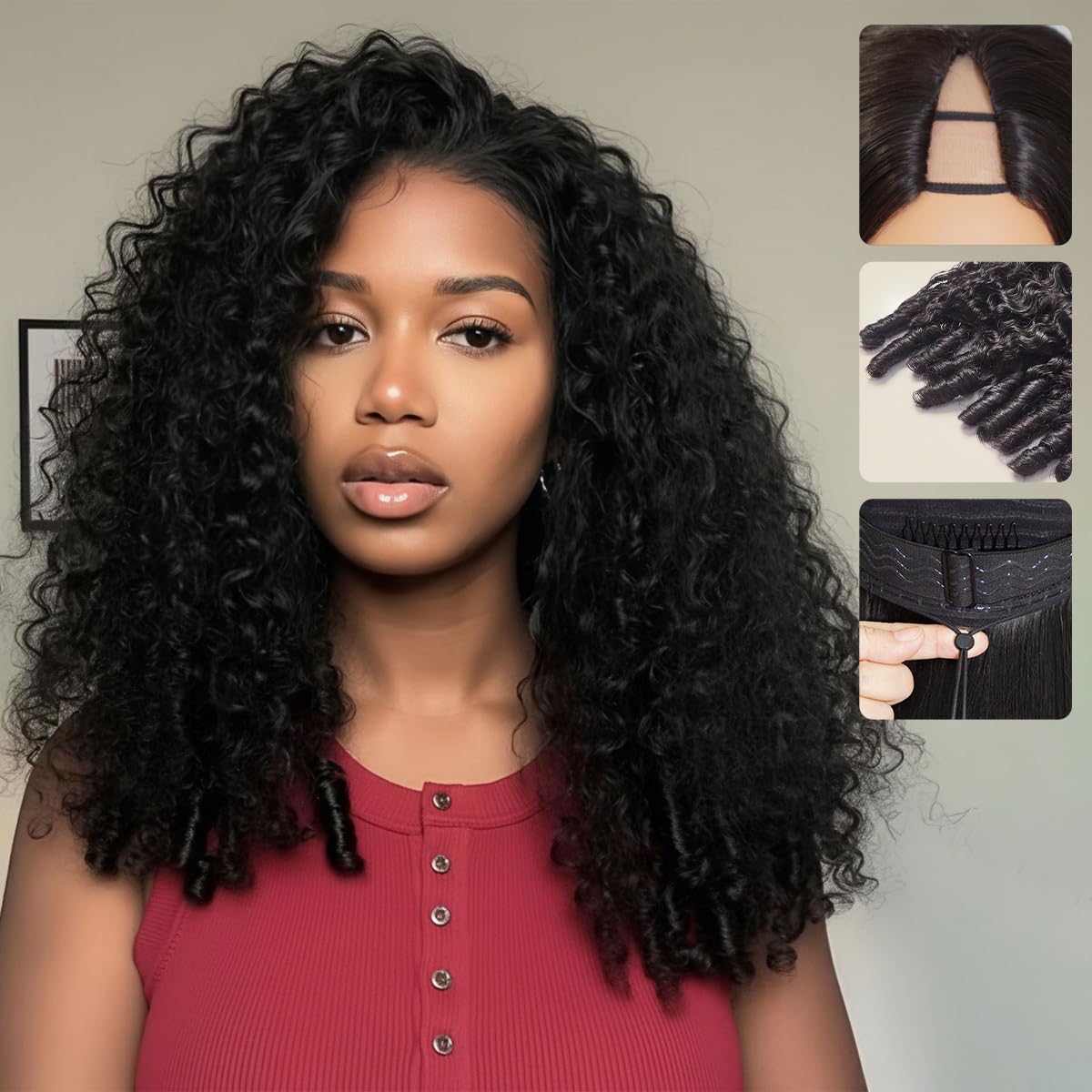 Mamushow 180% Density V Part Wig Human Hair Body Wave and Straight Human Hair Wigs for Black Women Upgrade U Part Human Hair Wig Full Head Clip In Half Wig