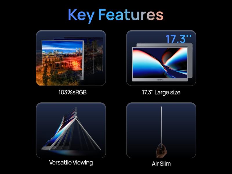 ARZOPA Portable Monitor 16.1"/17.3" FHD 1080P 60Hz/144Hz Laptop Screen Extender for PC Mac Xbox Switch PS5 iPhone IPS Display Computer Display HDR External Screen Game Workfromhome