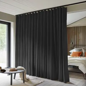Room Divider Curtains Total Blackout Privacy Curtain Panel Room Thermal Insulated Noise Reduction Curtain for Bedroom Window Living Room Ceiling Track Curtain W 8.3 ft * H 7ft Black.